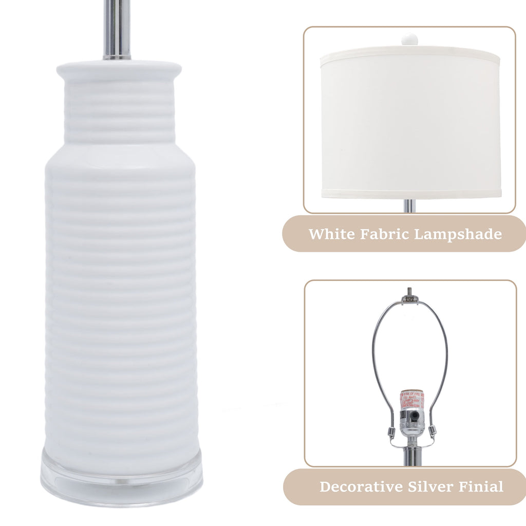 Tnuyoah Modern Table Lamps Set of 2, Living Room Retro White Ceramic Lamp - 28'' Farmhouse Beside Nightstand Lamps for Bedroom with Fabric Shade, Rotary Switch, Bulbs Not Included