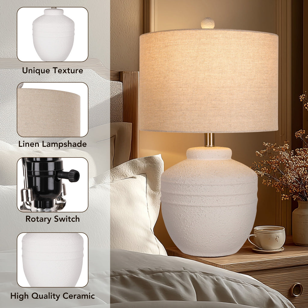Farmhouse Jar Table Lamp 1 Pack, Rotary Switch Rustic Bedside Lamp, Pot Nightstand Lamp for Bedroom Living Room (LED Bulb Included)