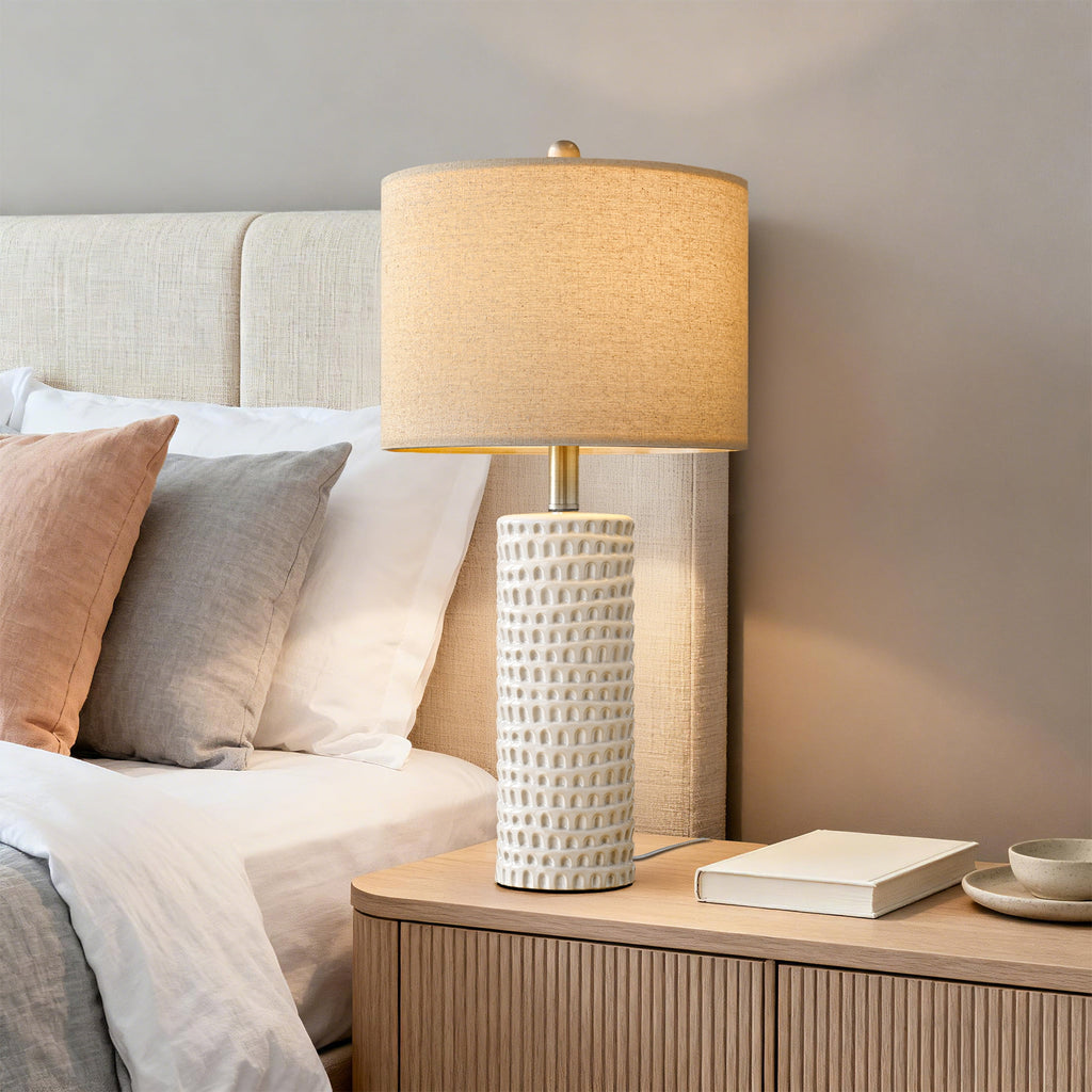 Oneach Ceramic Table Lamp Set of 2 24" White Contemporary Bedside Nightstand Lamps for Bedroom Living Room