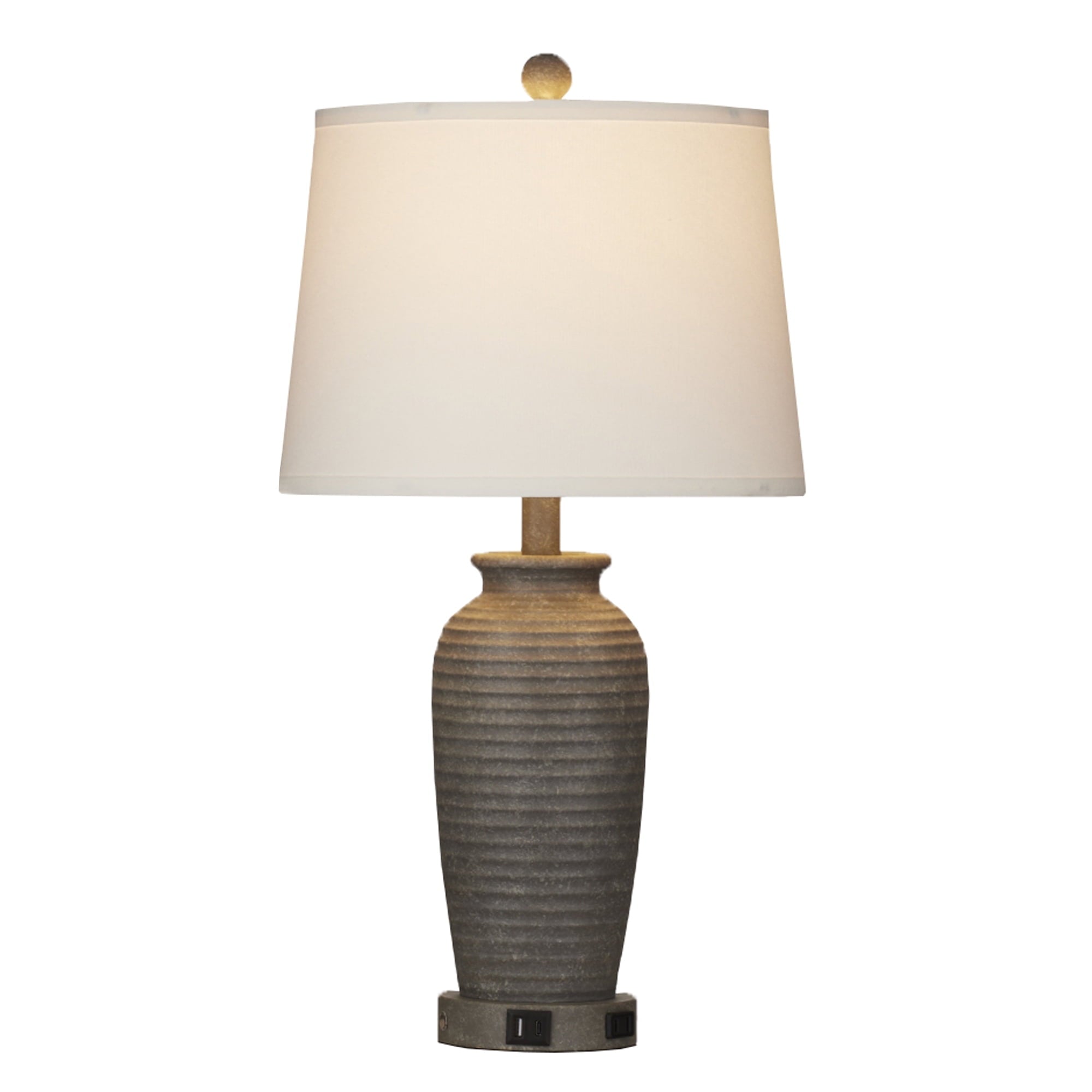 Cinkeda 3 Way Dimmable Jar Table Lamp with USB A+C Ports AC Outlet for Bedroom Living Room Modern Farmhouse Touch Control Resin Single Bedside Nightstand Lamp