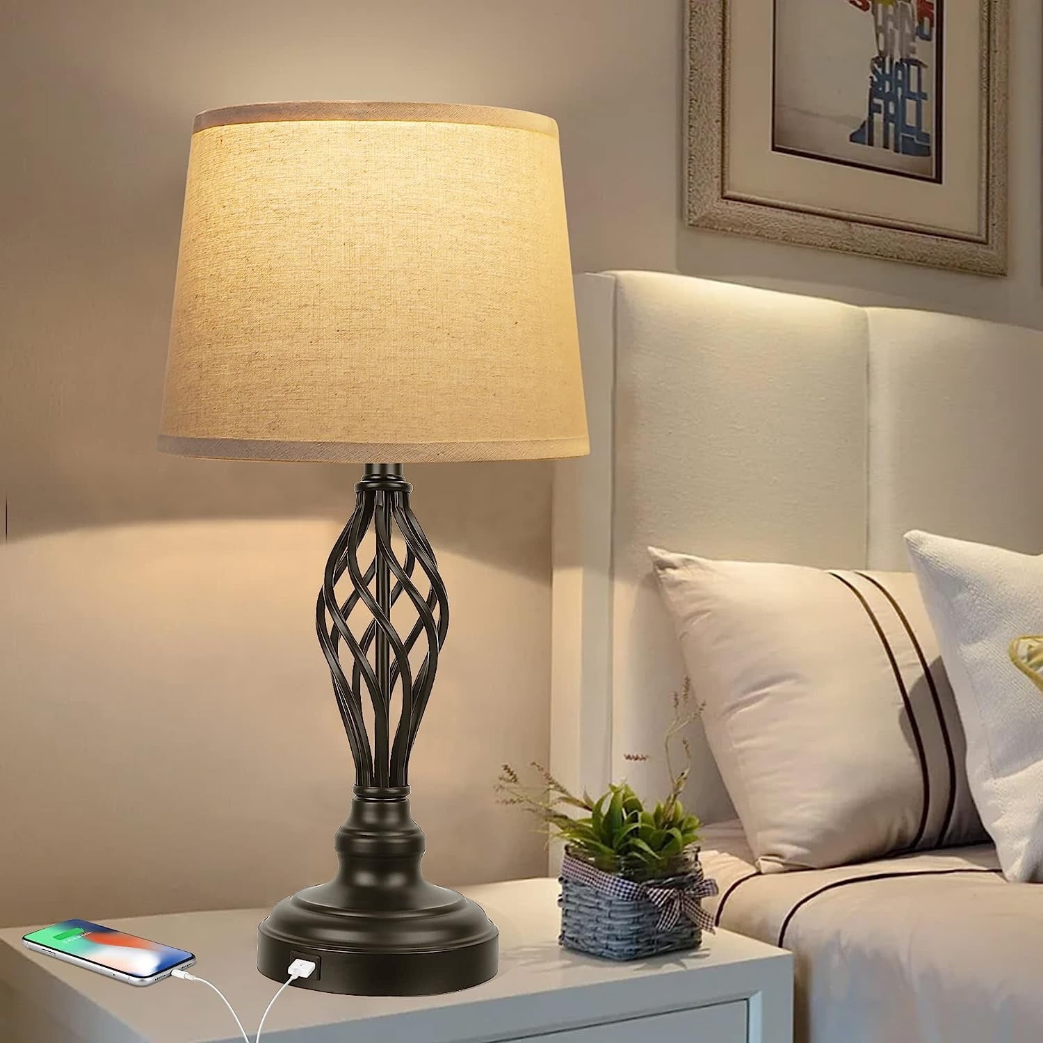 Partphoner 23.5'' Tall Farmhouse Living Room Bedside Table Lamps Set of 2 with 3-Color Temperature