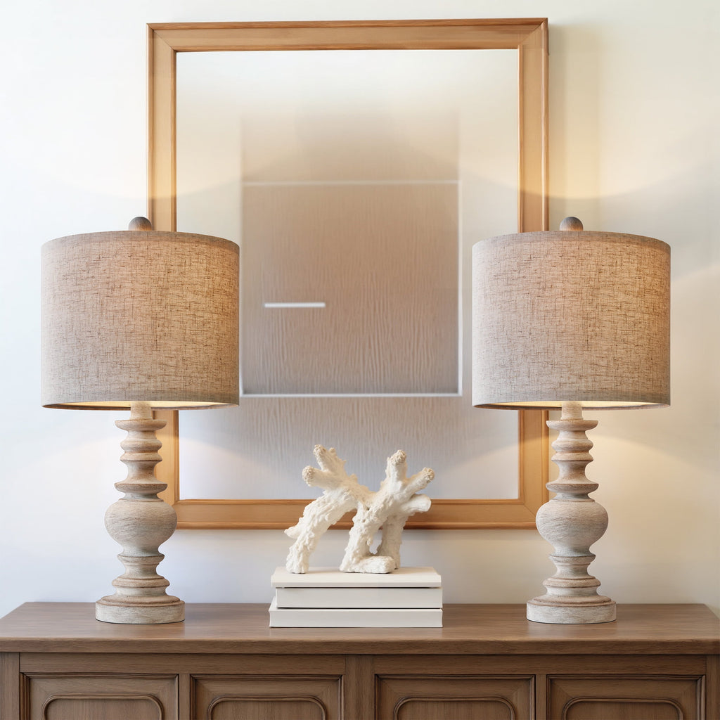 Oneach 20" Resin Table Lamps for Bedroom Lamps Set of 2 Retro Farmhouse Bedside Nightstand Lamp