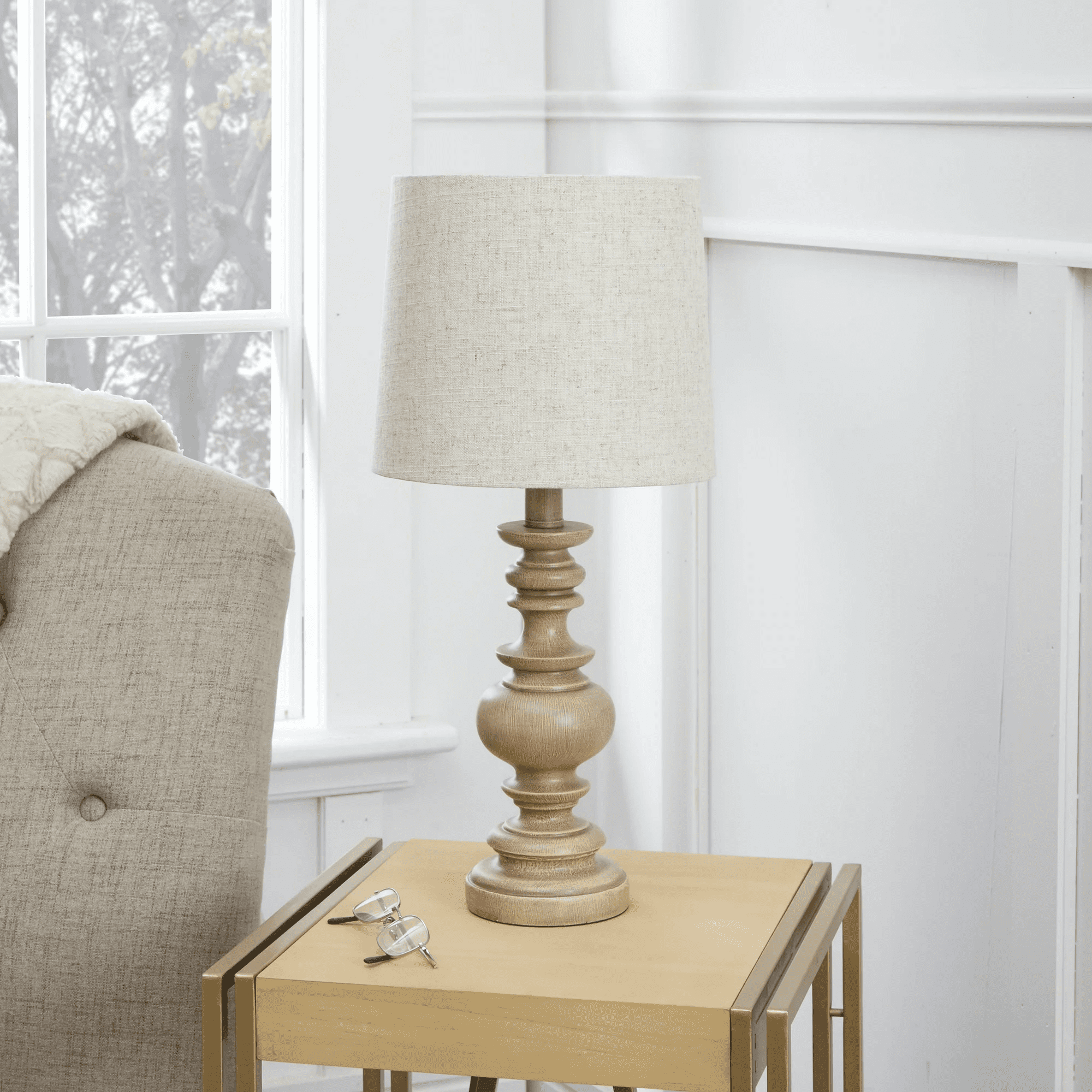 Mainstays 18.5" Traditional Washed Wood Table Lamp, Linen Shade