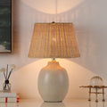 Better Homes & Gardens 18" Cream Reactive Ceramic Table Lamp with Natural Rattan Shade