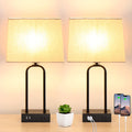 Cinkeda 3 Way Dimmable Touch Table Lamps Set of 2 with USB Ports AC Outlet 18" Modern Black Metal Bedside Nightstand Lamp for Living Room Bedroom Office