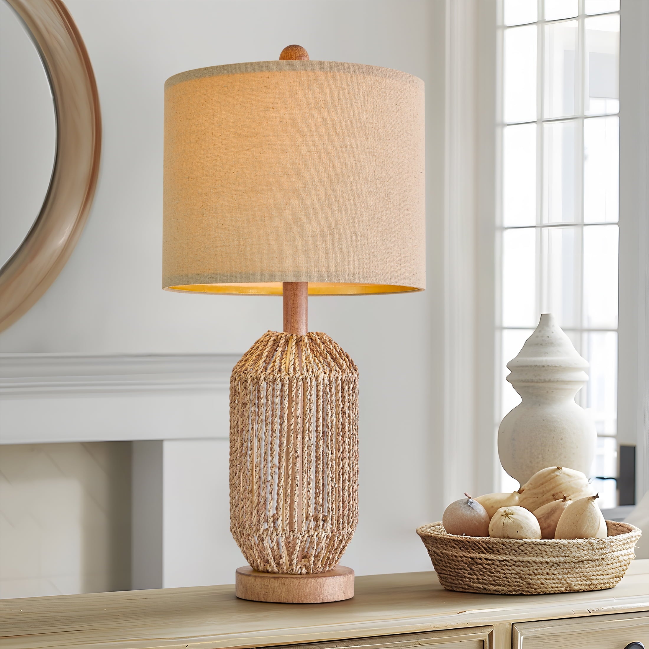 Oneach 25.5" Farmhouse Table Lamp Set of 2 for Bedroom Living Room Bedside Nightstand Lamps Resin Retro