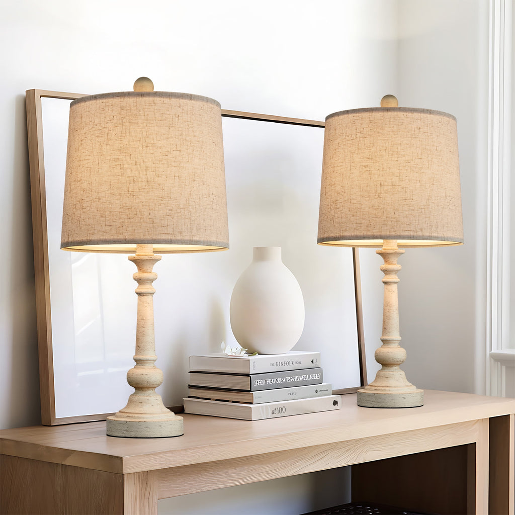 Oneach 20.25" Retro Farmhouse Table Lamp Sets of 2 for Living Room Bedroom Rustic Bedside Nightstand Lamp Resin