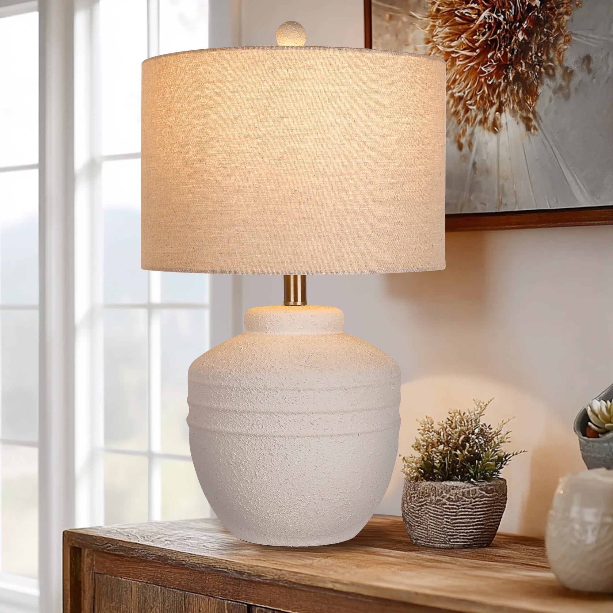 Farmhouse Jar Table Lamp 1 Pack, Rotary Switch Rustic Bedside Lamp, Pot Nightstand Lamp for Bedroom Living Room (LED Bulb Included)