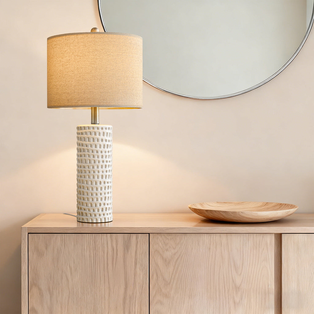 Oneach Ceramic Table Lamp Set of 2 24" White Contemporary Bedside Nightstand Lamps for Bedroom Living Room