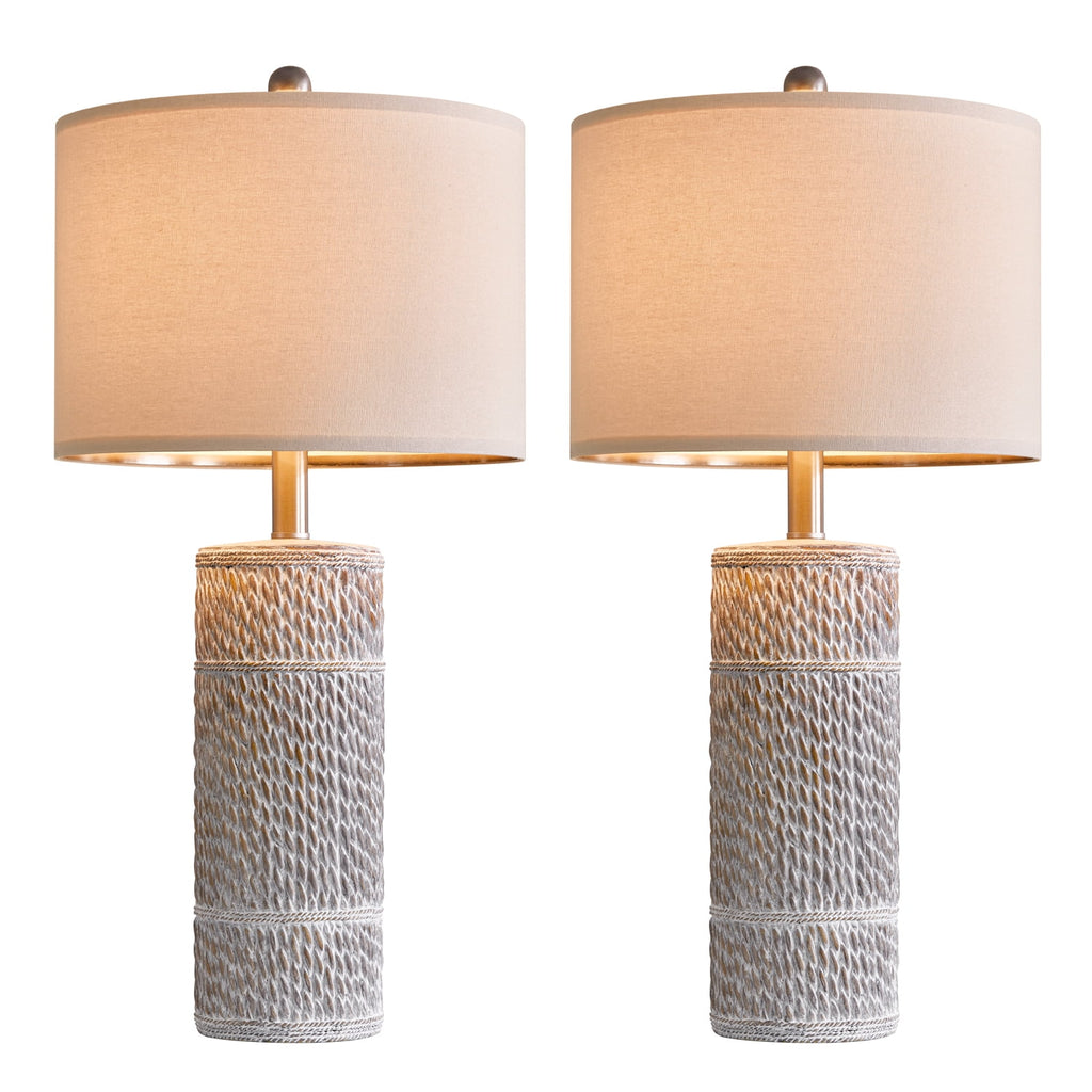 Oneach 25.5" Farmhouse Table Lamp Set of 2 for Bedroom Living Room Bedside Nightstand Lamps Resin Retro