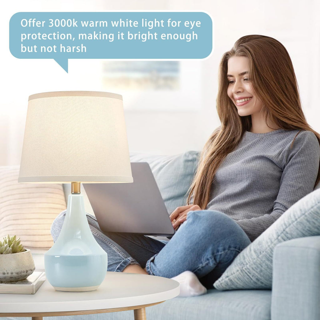 NATYSWAN Table Lamp Set of 2, Ceramic Table Lamp Classic Beside Lamps Nightstand Lamp Modern Table Lamp for Living Room, Bedroom & Office Rocker Swtich Sky Blue-LED Bulbs Included