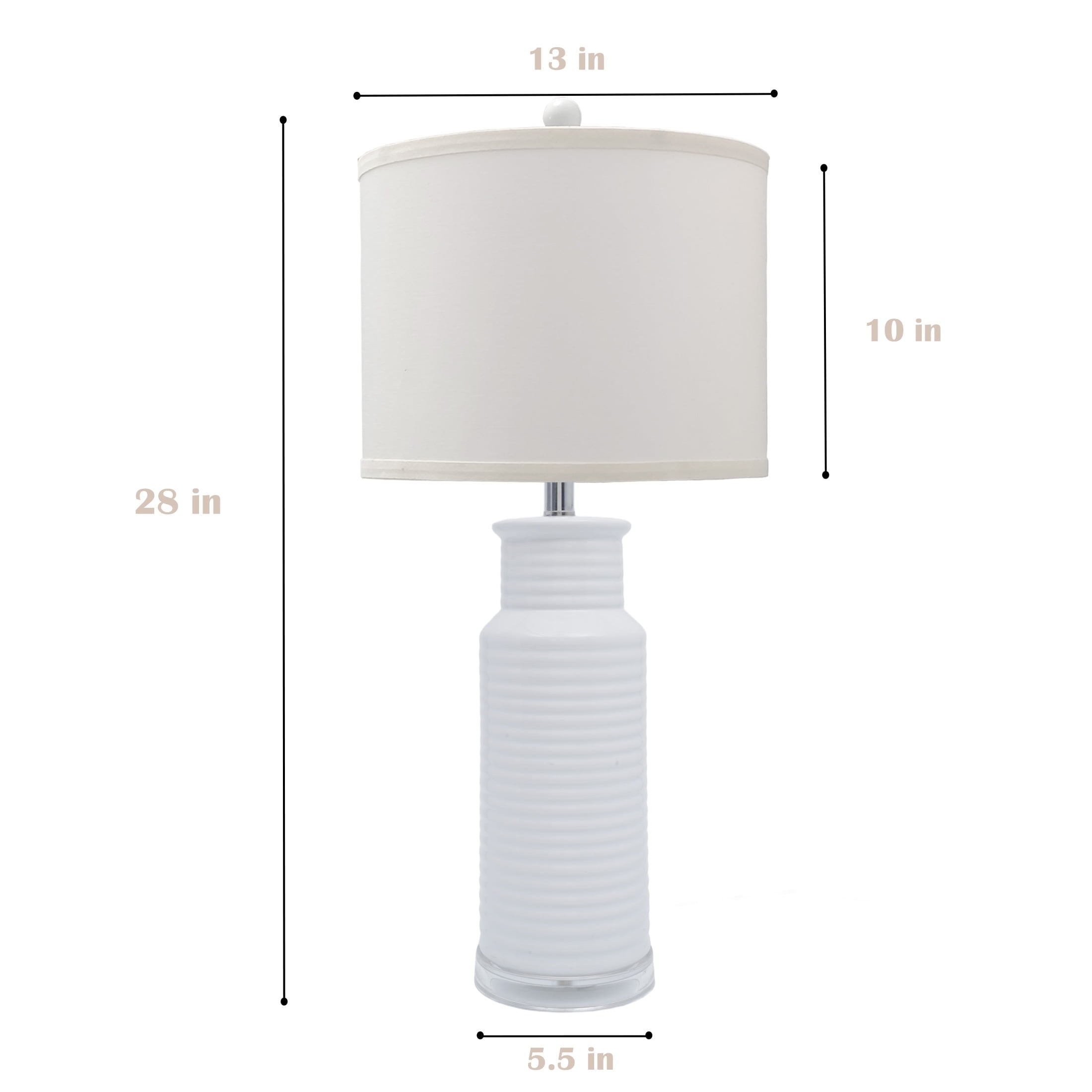 Tnuyoah Modern Table Lamps Set of 2, Living Room Retro White Ceramic Lamp - 28'' Farmhouse Beside Nightstand Lamps for Bedroom with Fabric Shade, Rotary Switch, Bulbs Not Included